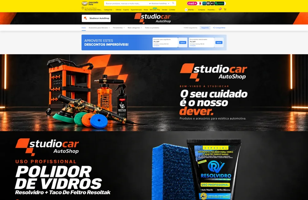 Prévia do projeto: Studiocar AutoShop — Página da loja no Mercado Livre